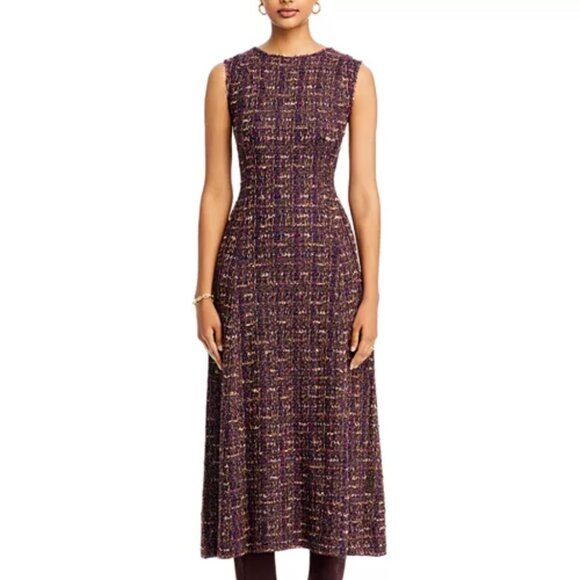 Misook Dresses & Skirts - Misook Burgundy Tweed Sleeveless Fit & Flare Midi Dress